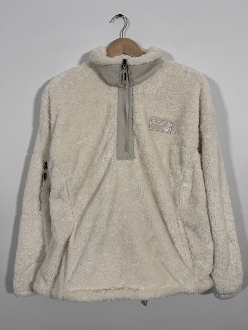 WJT45 {New Balance} Off White Teddy Fuzzy Fleece Cozy Jacket Coat Outwear